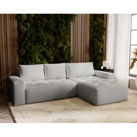 Emporius Canapé d'angle avec rangement Nevada, droite, canapé 250 cm convertible - Gris clair (1/5)