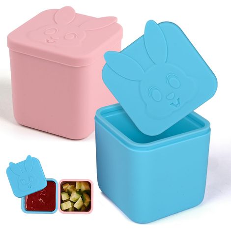 Set mit 2 Saucenbechern, kompatibel mit den meisten Bento-Lunchboxen, 120 ml auslaufsichere Silikon-Salatdressingbecher für unterwegs, lebensmittelechte Silikon-Saucenbecher mit Deckel (rosa und blau)