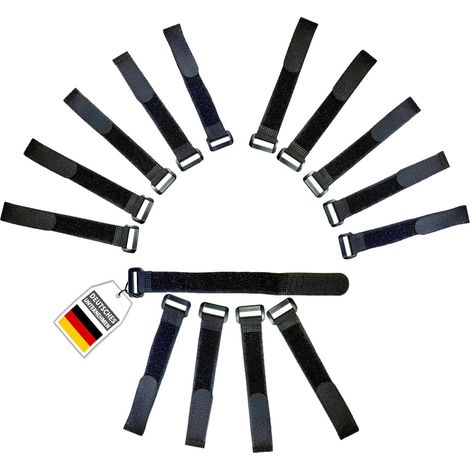 15x bande toison et crochet 30cm avec boucle, noir, 20mm de largeur, Sangle auto-agrippant, attache-câble réutilisable en nylon KSE3015 (1/5)