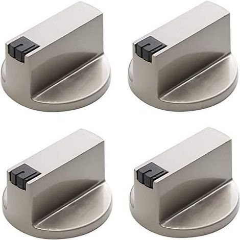 Lot de 4 boutons universels argentés pour cuisinière à gaz, four et plaque de cuisson (6 mm, 90°)