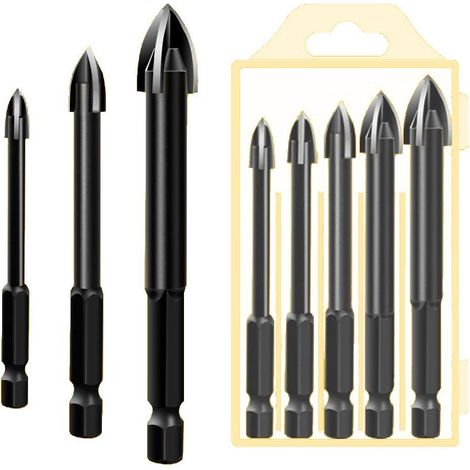 5 Pcs Foret, Foret De Maçonnerie En Carbure De Tungstène Set Pour Métal Acier, Tuile De Céramique Porcelaine, Béton, Brique, Plastique Et Bois,Noir (1/5)