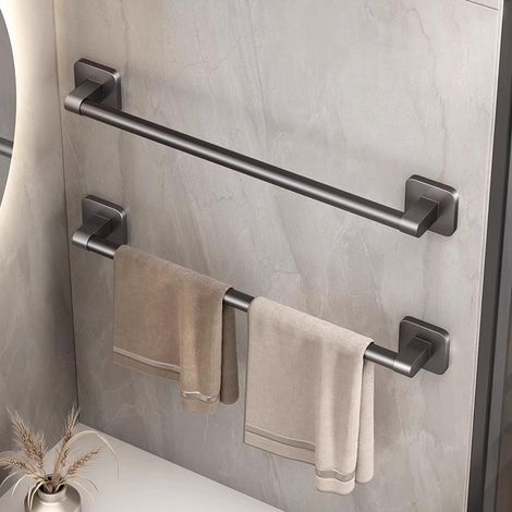 2PCS Porte-serviettes Salle de Bain Aluminium Spatial Gris Graphite - Barre 40cm, Sans Perçage, Capacité de charge de 15 kg (1/5)