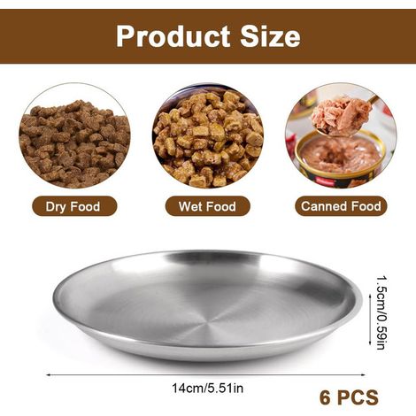 Lot de 6 gamelles plates en acier inoxydable pour chat et petit animal, écuelle anti-fatigue des moustaches, bol peu profond pour nourriture sèche ou humide (1/5)