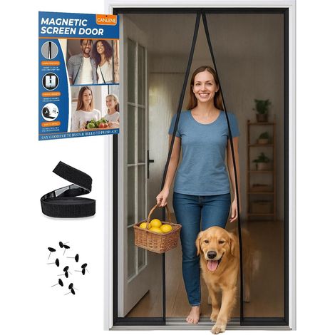 Moustiquaire Porte Fenêtre Magnétique 90x210cm – Rideau Anti Mouche Maille Ultra Fine, Moustiquaire Fenêtre Magnetique à Fermeture Automatique, Sans Perçage, Bande Adhésive Incluse, Noir (1/5)
