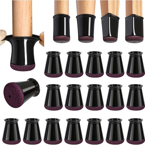 32 - Protège-pieds de chaise - Patins en feutre - Silicone noir anti-rayures pour sols durs - Pour pieds ronds et carrés - Noir - 13-22,9 mm