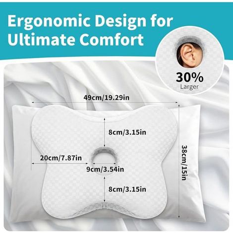 Oreiller Piercing - Trou Central 8,9 Cm - Pour Dormir Sur Le Côté - Anti-Pression Oreilles Percées - 1 Pièce (1/5)