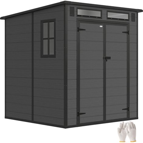 Casetta da Giardino a 2 Ingressi con 3 Finestre e Prese d'Aria, in PP e Alluminio, 182x182x196 cm, Grigio Scuro