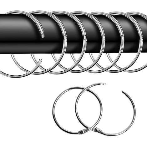 Lot de 20 anneaux de rideau ouverts de 50 mm, anneaux de rideau ronds, clips de rideau de douche, argent (1/5)