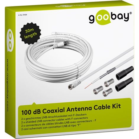GOOBAY SAT-Anschlusskit 100dB, 30 m, 4 F-Stecker, 2 Wasserschutztüllen (1/2)