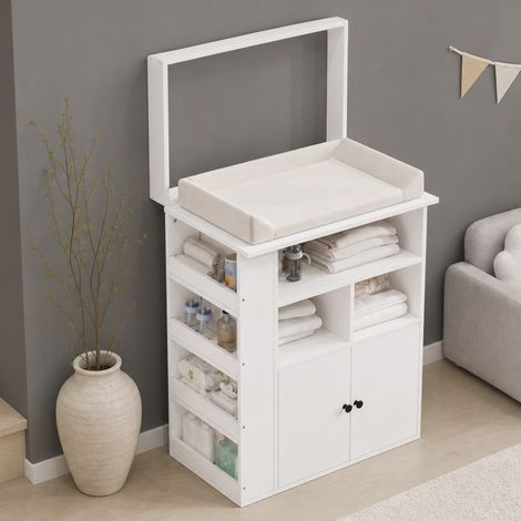 Cómoda cambiador bebé 82x50x100 cm - mueble cambiador 2 en 1 con cambiador extraíble cajones y estantes de mdf para habitación infantil - blanco (1/5)