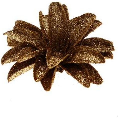 Fiore con clip e glitter Ø12 cm per albero natale - colore marrone - addobbo decorazione natalizia