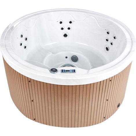 Bañera de hidromasaje spa exterior de 5 plazas efecto mármol acrílico con calefacción LED blanco Marfil