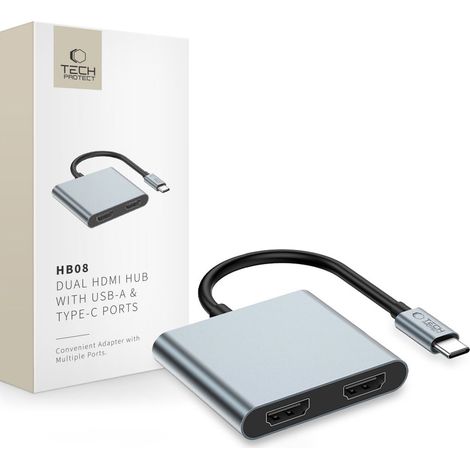 4-in-1-Hub-Adapter (USB-C, USB-A, 2x HDMI, 4K, 60 Hz) – Grau (1/5)