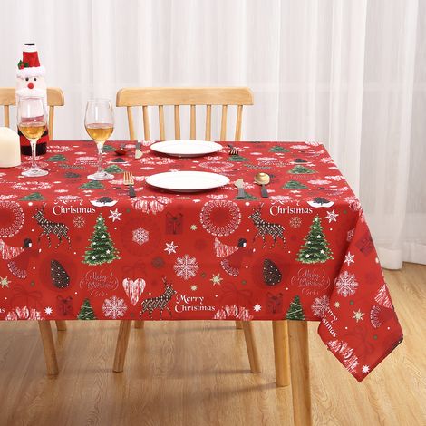 Nappe de Noël imperméable anti-taches - Facile à essuyer, lavable - Motif renne & flocons - Décoration de table et fêtes - Christmas deer, 132x200 cm (1/5)