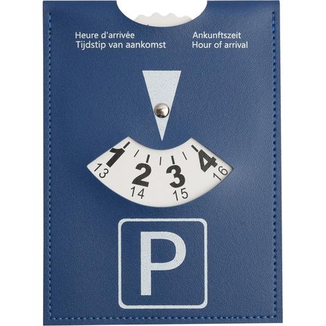Disque de stationnement luxe en similicuir bleu multilingue 10x13cm (1/5)