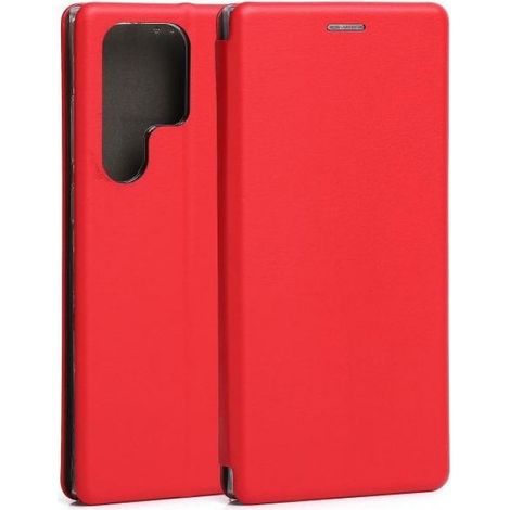 Etui A Rabat - Cuir Ecologique Rouge - Pour Samsung Galaxy S23 Ultra - Protection 360° - Compartiment Cartes - 1 Piece