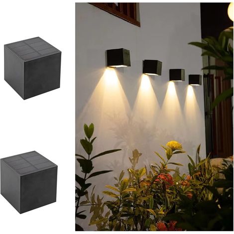 Paquete de 2 luces solares para valla, 2 modos: blanco cálido/blanco frío. Luces solares LED impermeables para exteriores, ideales para terrazas, escaleras, patios y jardines. (1/5)