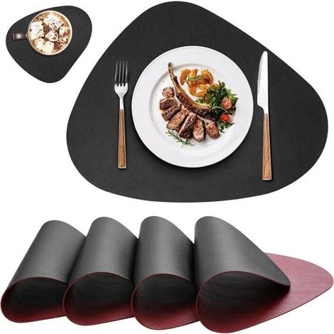 Sets de Table et Sous-Verres 4 Ensembles Ronds Plastique Lavables Dcoration Table Manger Noir Rouge ODIPIE (1/4)