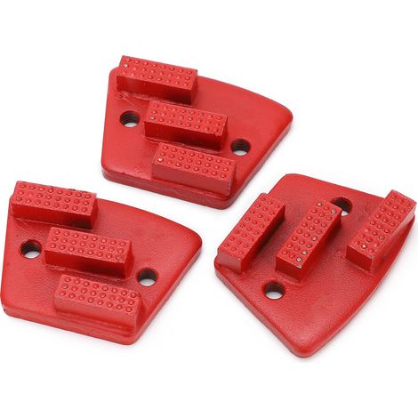 Lot de 3 patins de meulage diamantés trapézoïdaux pour la découpe du béton, pointe en T, 2 trous, rouge, n° 60 (1/5)