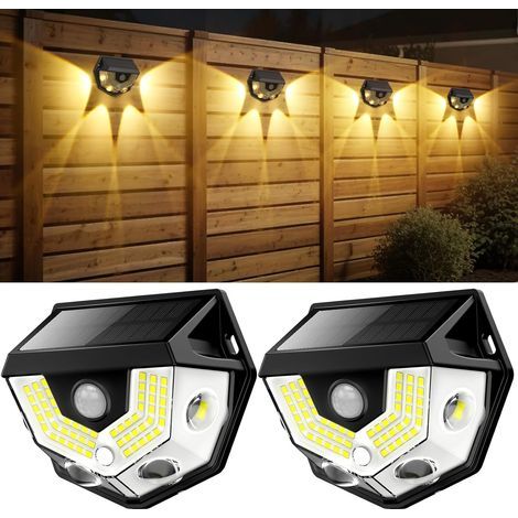 Lampe solaire à détecteur de mouvement, grand angle 270°, étanche IP65, éclairage de sécurité extérieur pour porte d'entrée, cour et garage (lot de 2) (1/5)