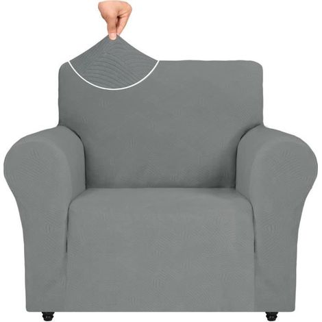 Housse de Fauteuil Extensible - Marque - Modèle - Gris - Uni - Rectangulaire (1/4)