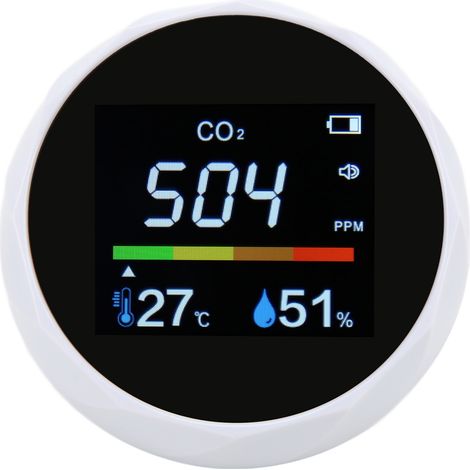Détecteur CO2 portable 3-en-1, moniteur de dioxyde de carbone, température et humidité, capteur qualité d'air ZN-2CO6, blanc (1/5)