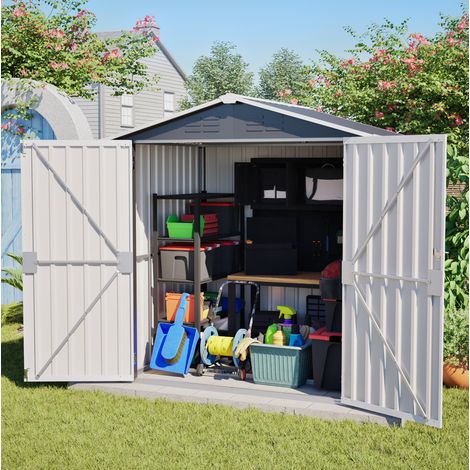 Metall-Gartenhaus 185,4 x 142,3 x 185 cm, grau, mit Belüftung und Bodenrahmen (1/5)
