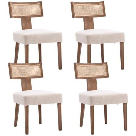 Wahson Lot de 4 Chaise en Bois et Lin, Chaises de Salle à Manger Vintage Chaise de Salle a Manger Bois Chaise de Cuisine pour Restaurant, Beige