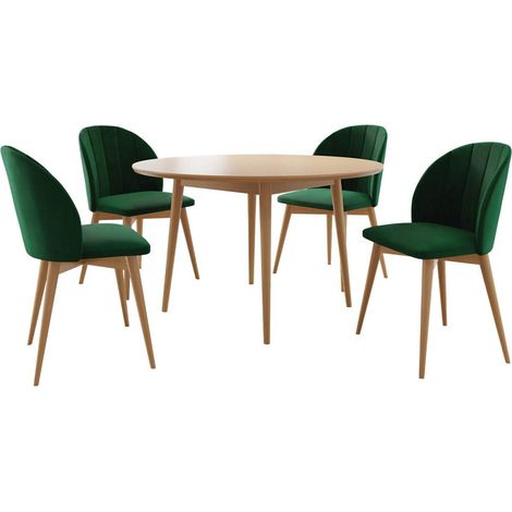 Conjunto de mesas y sillas para comedor Racine 127, Marrón + Magic Velvet 2225, 75x0x0cm, Diámetro: 100, Número de asientos: 4, Estilo: Contemporary (1/5)