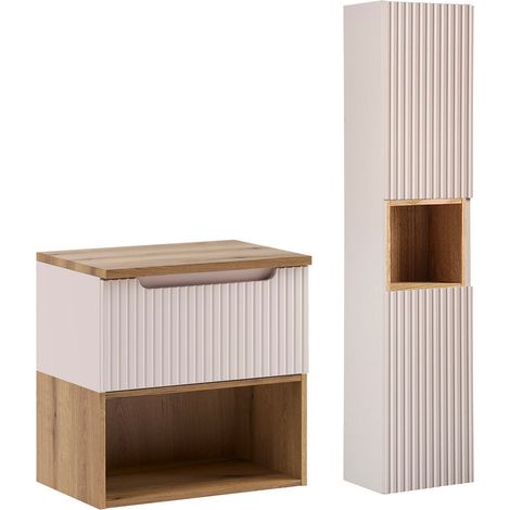 Conjunto de lavabo y columna de 60 cm Riva Cashmere y madera (1/4)