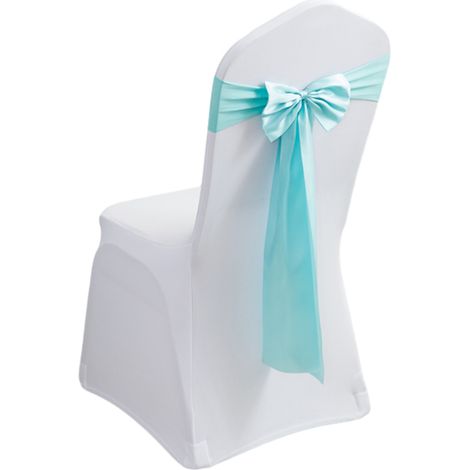 Nœuds de chaise en satin - 20 pièces - Rubans de chaise pour décoration de mariage, banquet et autres événements - Bleu Tiffany (1/5)
