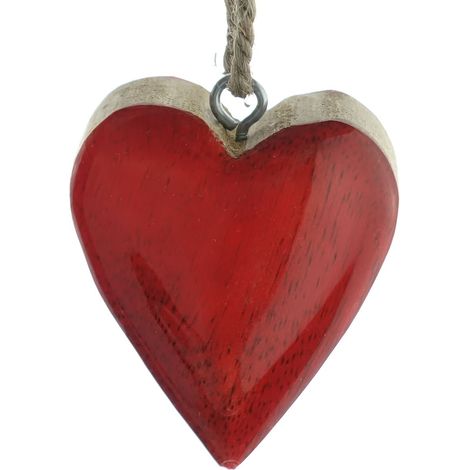Weihnachtsanhänger Massivo Herz Rot & Natur 6 cm - Holz