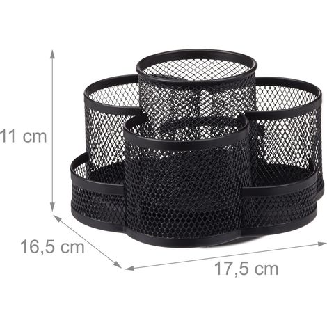 Organizer da scrivania girevole 11 x 17,5 x 16,5 cm 7 scomparti design moderno in metallo nero 130005350