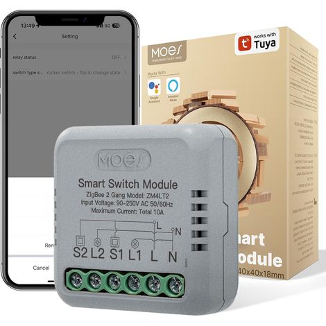 Zigbee Interrupteur d'éclairage encastré, mini module de relais intelligent (nécessite conducteur neutre et passerelle Zigbee), compatible avec et 2 voies (1/5)