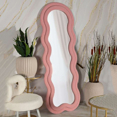 Spiegel Marylin, Rahmen Wellendesign Stoff Teddy, Rechteckig, Wandmontage, 60x160h cm Rosa (1/5)