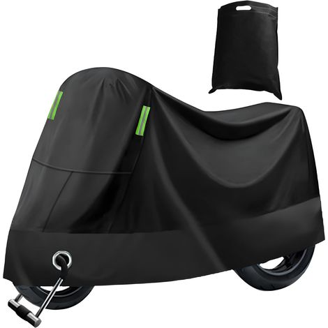 Funda para motocicleta de exterior, protección UV, contra lluvia, nieve y polvo, con ojo de cerradura, color negro (295 x 110 x 140 cm) (1/5)