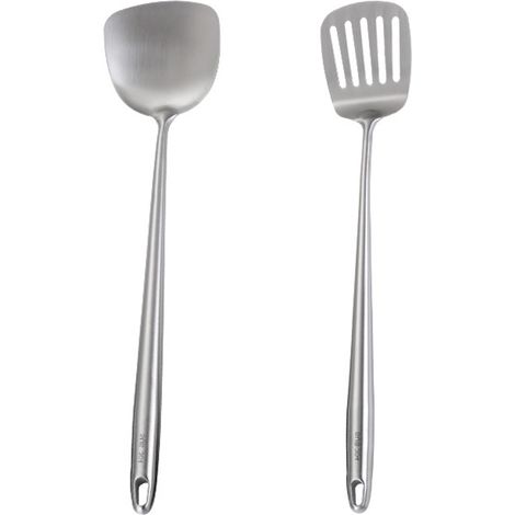 Wok - Set Ustensiles Cuisine Acier Inoxydable - Compatible Wok Fonte et Acier Carbone - 4 Pièces (1/5)