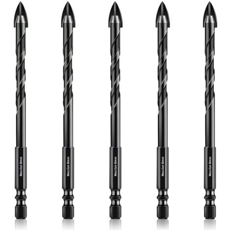 Forets à carrelage 8mm – Lot de 5 en carbure YG6X – Tige hexagonale 1/4' – Prévu pour carrelage, béton, verre