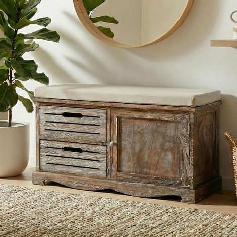 Sitzbank Asti, Bank Kommode, Shabby-Look Vintage MVG-zertifiziert 49x71x32cm braun