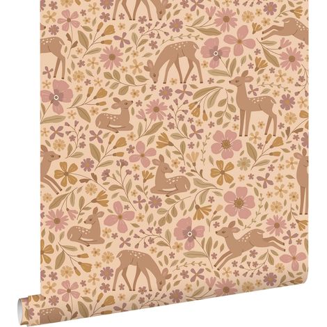 papier peint cerf marron, violet et vert - ESTAhome (1/5)