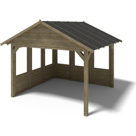 Gazebo da giardino in legno pergola 4.04x4.04 m con pannelli - Impregnata - ALT126 (1/5)