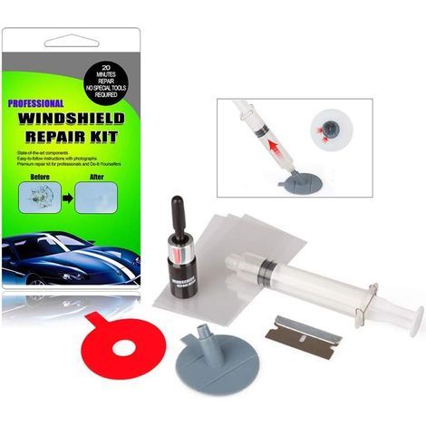 Kit de réparation de pare-brise – Résine de réparation pour fissures et éclats – Durcissement rapide sous lumière UV – Compatible verre double couche (1/5)