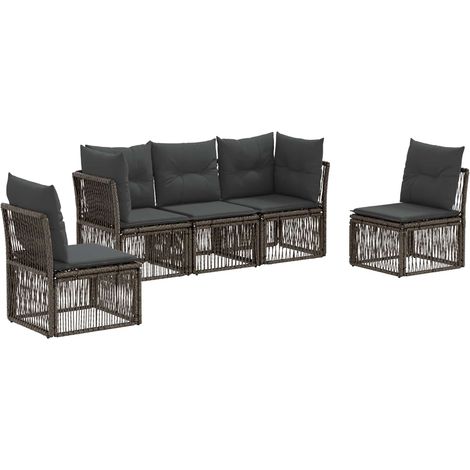 Gartensofa-set 5 pcs Grau Poly-Rattan vidaXL