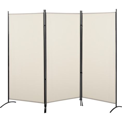 Paravent Pliable 3 Panneaux Séparateur de Pièce Brise-Vue 253x182 cm Métal et Toile Polyester Beige pour Maison et Terrasse (1/5)
