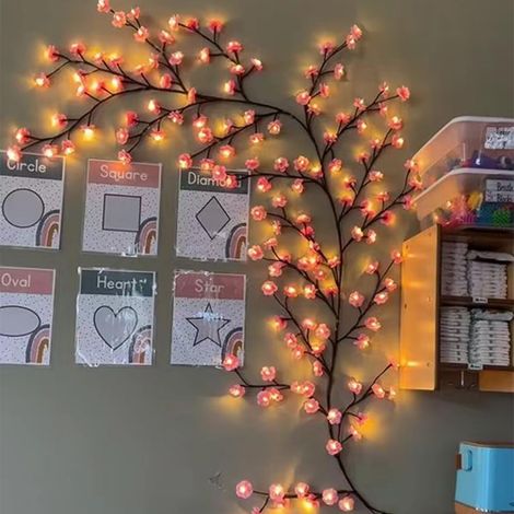 Branches de cerisier LED, fleurs de cerisier LED murales, décoration murale de vigne de sakura, guirlande lumineuse en rotin blanc chaud avec télécommande pour décoration de chambre, décoration de (1/5)