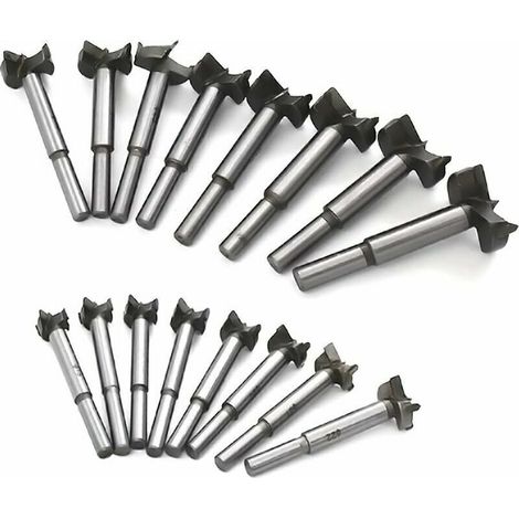 Meche Bois Foret, Carbone Acier à Haute Vitesse Trépan pour Bois Scie à poinçonner Dalles en Bois Trous de perçage pour Aile Plate Charnière en carbure cémenté 15-35mm 16PCS