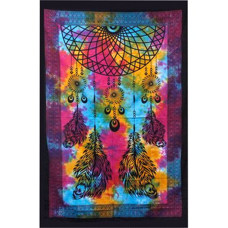 Couvre-lit simple en coton + tenture murale - Attrape-rêves 130cm x 200cm- Vendu par 1 (1/4)