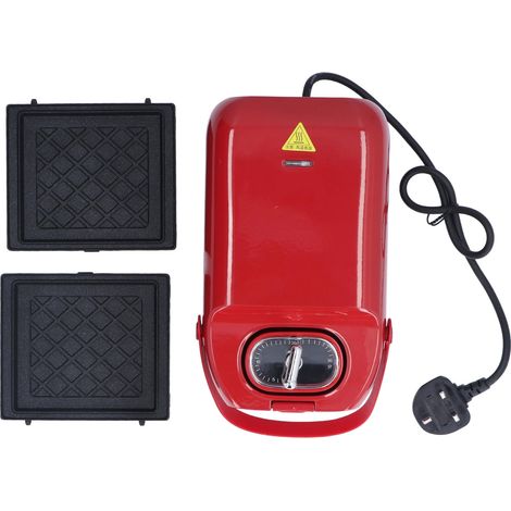 Grille-pain multifonction 650W 220V rouge, machine à petit-déjeuner avec minuterie, nettoyage facile, pour sandwiches et gaufres, prise UK 50Hz (1/5)