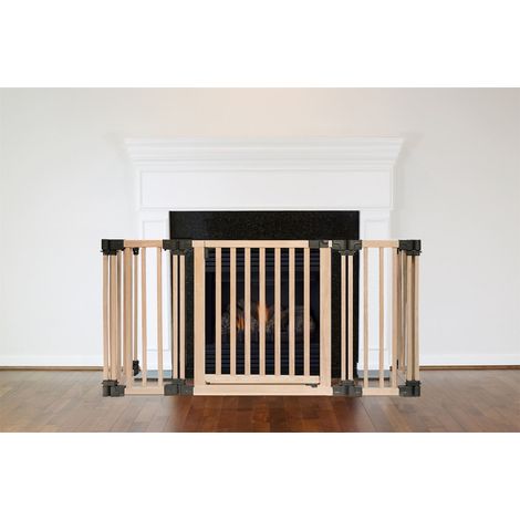 Safetots Wooden Multi Panel Fire Surround, 68cm Deep x 120cm Wide, Natural Wood, 76cm Tall, Baby and Toddler Fire Guard