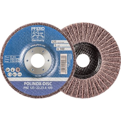 PFERD POLINOX Vlies-Schleifdisc PNZ Ø 125 mm Bohrung-Ø 22,23 mm A100 für Feinschliff und Finish (1/5)